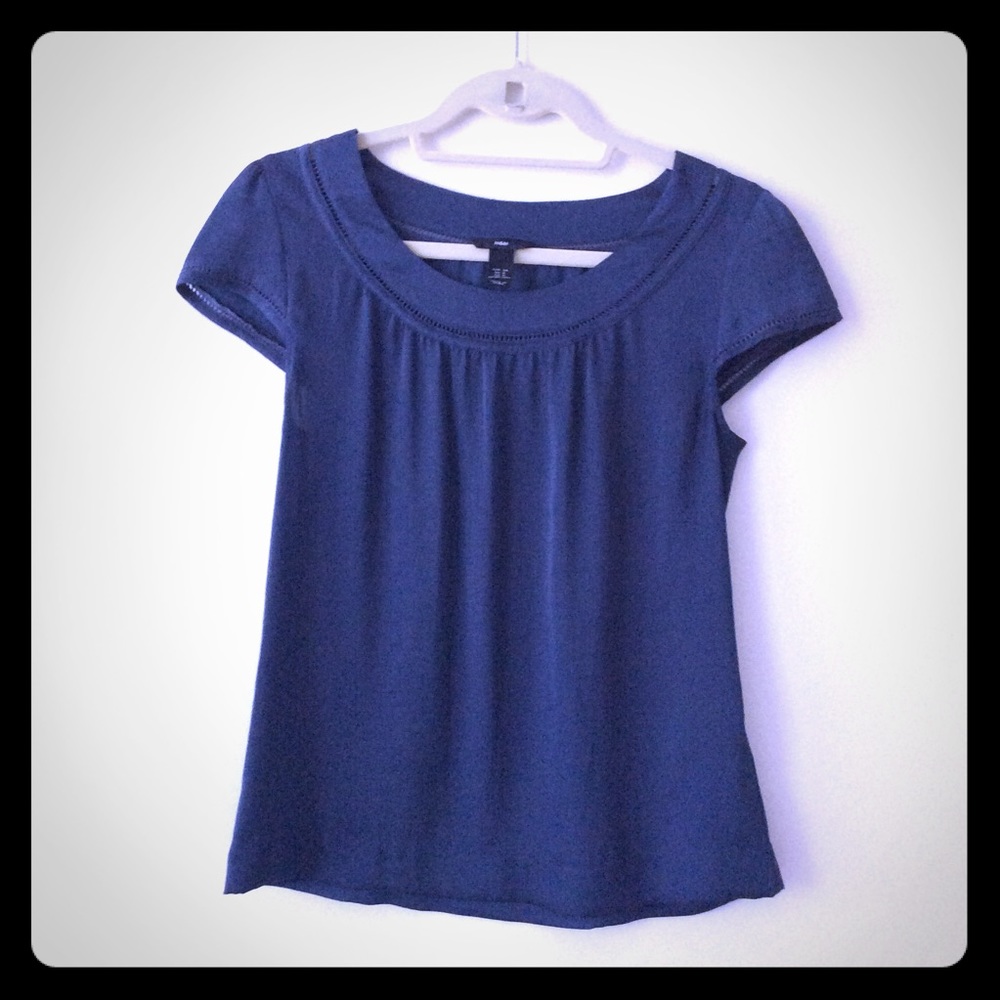 Blue silky short sleeve top by H&M